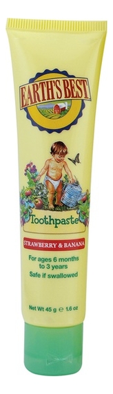 Детская зубная паста с клубникой и бананом Earths Best Strawberry  Banana Toothpaste 45г