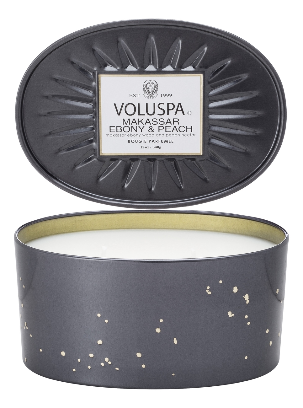

Ароматическая свеча Makassar Ebony & Peach (черное дерево и персик): свеча в овальном подсвечнике с 2 фитилями 340г, Ароматическая свеча Makassar Ebony & Peach (черное дерево и персик)