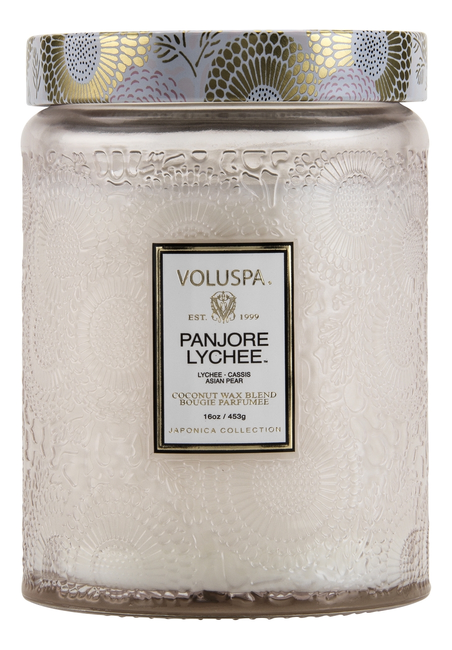 

Ароматическая свеча Panjore Lychee (панжерское личи): свеча в большом стеклянном подсвечнике 453г, Ароматическая свеча Panjore Lychee (панжерское личи)