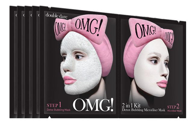 Система для глубокого очищения и питания кожи лица 2 In 1 Detox Bubbling Microfiber Mask (кислородная маска 22г + тканевая маска 25г): Двухкомпонентная система 5шт от Randewoo