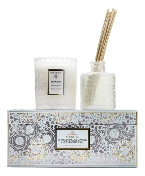 

Набор Mokara Scalloped Edge Candle & Diffuser Gift (свеча в подарочном подсвечнике + аромадиффузор)