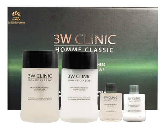 3w clinic тоник увлажняющий homme classic moisturizing freshness essential skin 150 мл Набор для лица Homme Classic Moisturizing Freshness Essential 2 Items (тоник 150/30мл + лосьон 150/30мл)