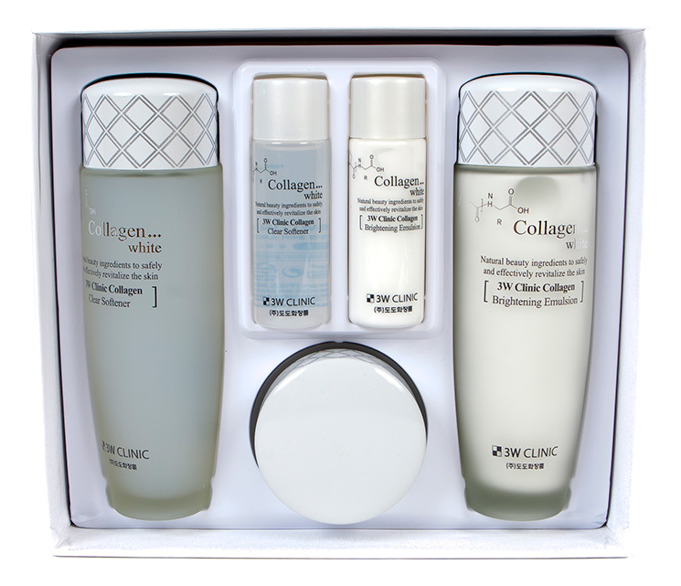 

Набор для лица осветляющий Collagen White Whitening Skin Care Items 3 (тонер 150/15мл + эмульсия 150/15мл + крем 60мл)