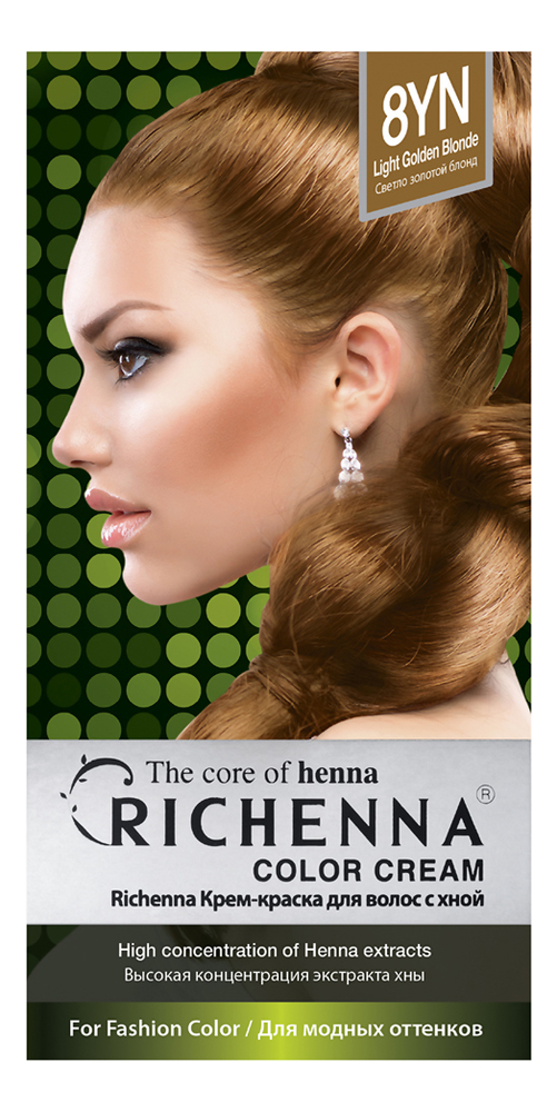 

Крем-краска для волос с хной Color Cream 60г: 8YN Light Golden Blonde, Крем-краска для волос с хной Color Cream 60г