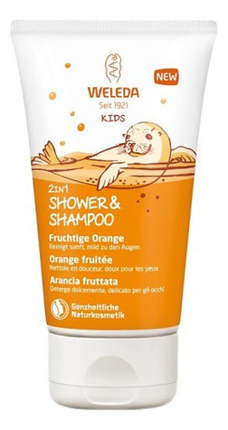 Купить Детский шампунь-гель для волос и тела 2 in 1 Kids Shower & Shampoo 150мл (апельсин), Детский шампунь-гель для волос и тела 2 in 1 Kids Shower & Shampoo 150мл (апельсин), Weleda