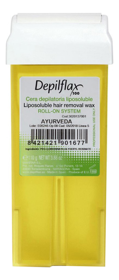 

Воск в картридже Аюрведа Ayurveda Liposoluble Hair Removal Wax 110г (прозрачный)