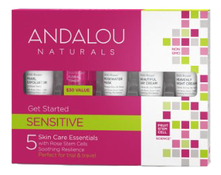 Andalou Naturals Набор для лица Sensitive Get Started (скраб 24мл + тоник 30мл + маска 15мл + дневной крем 12мл + ночной крем 12мл)