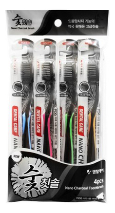 Набор зубных щеток c древесным углем Nano Charcoal Toothbrush 4шт набор зубных щеток с бамбуковым углем median bamboo charcoal toothbrush