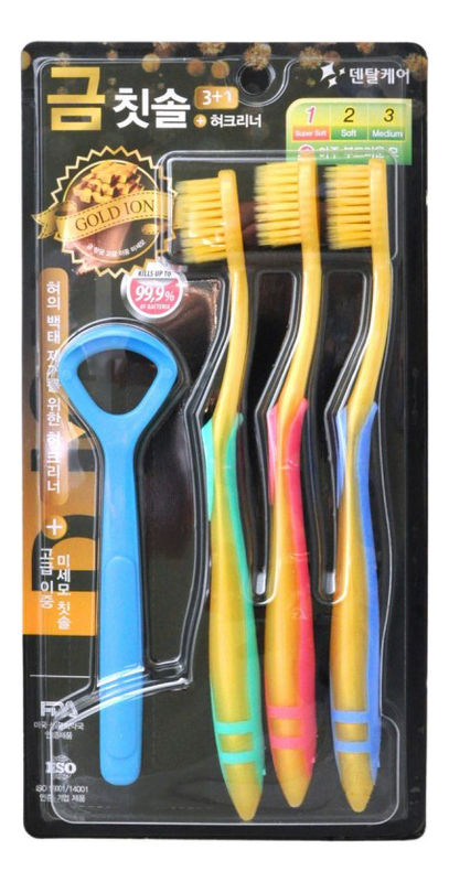 

Набор Nano Gold Toothbrush (зубные щетки c наночастицами золота 3шт + скребок для языка)