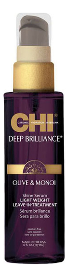 Легкая несмываемая сыворотка для волос Deep Brilliance Olive & Monoi Shine Serum: Сыворотка 177мл сыворотка для ухода за волосами chi несмываемая сыворотка сияние для волос deep brilliance shine serum lightweight leave in treatment