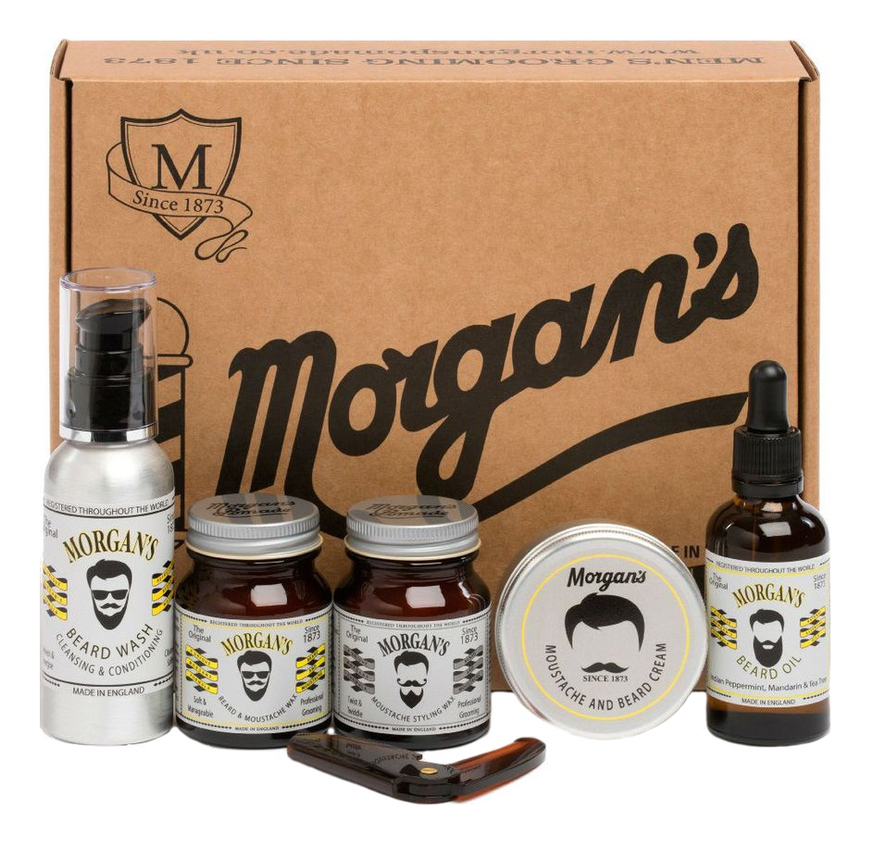 

Набор для бороды и усов Moustache & Beard Gift (воск 50г + воск д/укладки 50г + крем 75мл + расческа 11,5см + масло 50мл + шампунь 100мл)