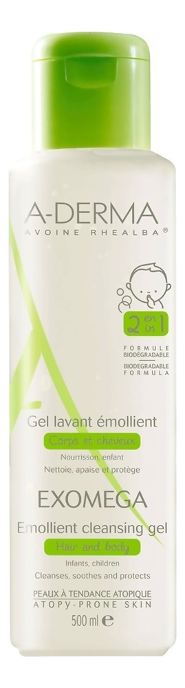 

Гель для тела и волос 2 в 1 Exomega Gel Lavant Emollient Corps et Cheveux: Гель 500мл, Гель для тела и волос 2 в 1 Exomega Gel Lavant Emollient Corps et Cheveux