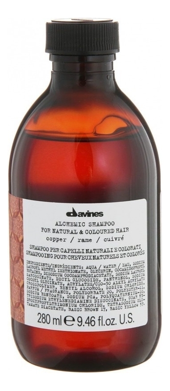 шампунь для натуральных и окрашенных волос красный davines alchemic shampoo for natural and coloured hair red 280 мл Шампунь для натуральных и окрашенных волос Alchemic Shampoo For Natural And Coloured Hair (copper): Шампунь 280мл