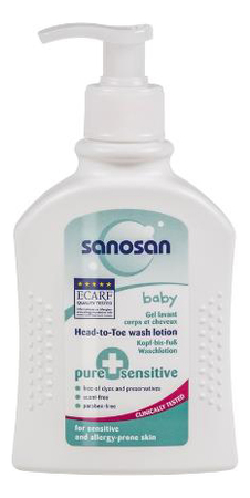 Средство для купания с дозатором Pure + Sensitive Baby Head-To-Toe Wash Lotion 200мл от Randewoo