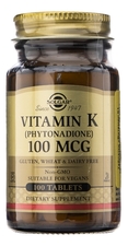 SOLGAR Биодобавка Витамин K Vitamin 100 таблеток