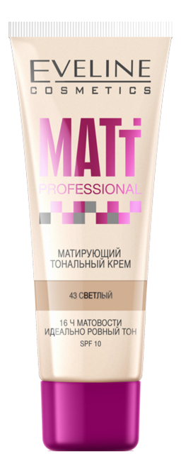 

Матирующий тональный крем для лица Matt Professional SPF10 30мл: 43 Светлый, Матирующий тональный крем для лица Matt Professional SPF10 30мл