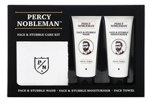 Percy Nobleman Набор для ухода за бородой Face & Stubble (средство для умывания 75мл + увлажняющее средство 75мл + полотенце)