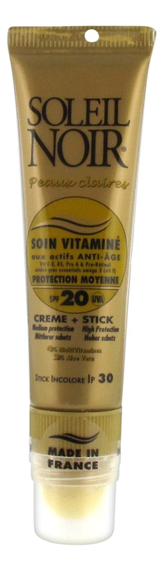Купить Крем для лица Protections Solaires Soin Vitamine Faible Creme SPF20 20мл + стик для губ Stick Incolore Ip 30 2мл, SOLEIL NOIR