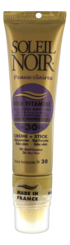 Крем для лица Protections Solaires Soin Vitamine Faible Creme SPF30 20мл + стик для губ Stick Incolore Ip 30 2мл, SOLEIL NOIR  - Купить