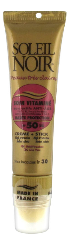 Купить Крем для лица Protections Solaires Soin Vitamine Faible Creme SPF50 20мл + стик для губ Stick Incolore Ip 30 2мл, SOLEIL NOIR