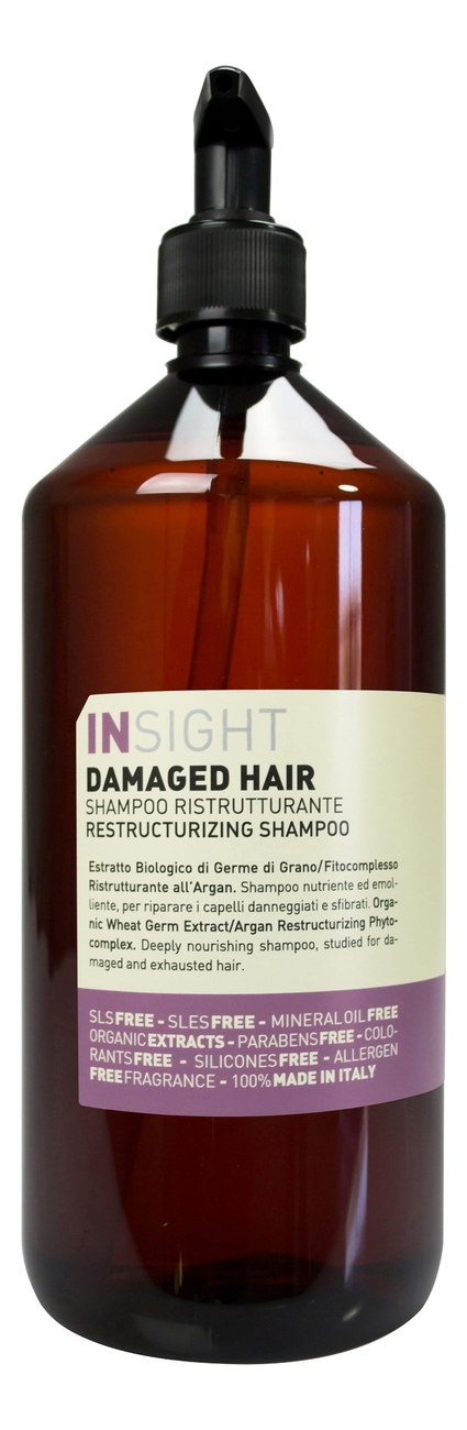 Купить Шампунь для волос с экстрактом ростков пшеницы и маслами Damaged Hair Restructurizing Shampoo: Шампунь 900мл, INSIGHT