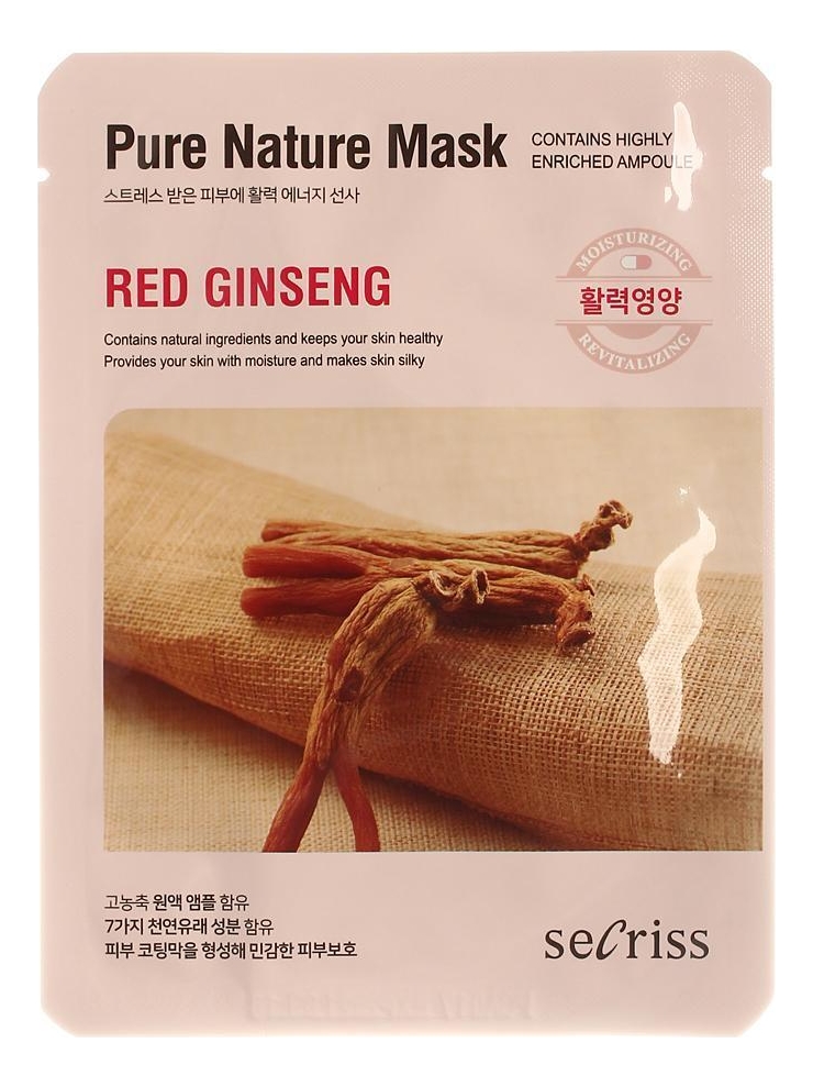 тканевая маска для лица с экстрактом красного женьшеня secriss pure nature mask red ginseng 25мл Тканевая маска для лица с экстрактом красного женьшеня Secriss Pure Nature Mask Red Ginseng 25мл