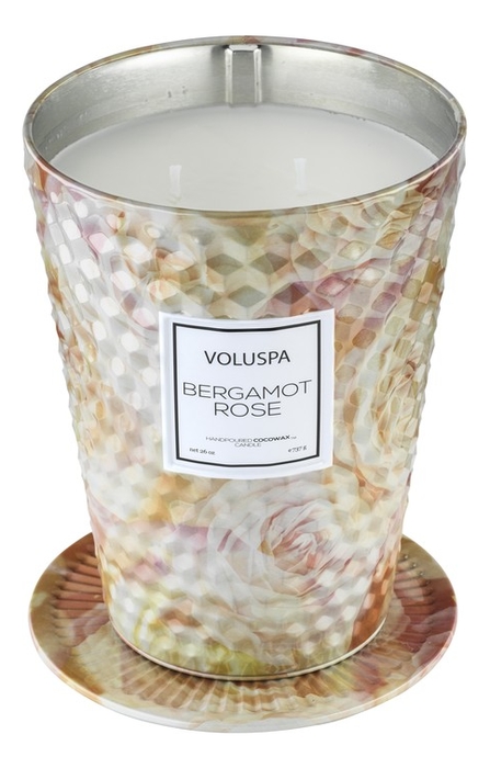 Купить Ароматическая свеча Bergamot Rose (бергамот и роза): свеча в металлическом подсвечнике с 2 фитилями 737г, VOLUSPA