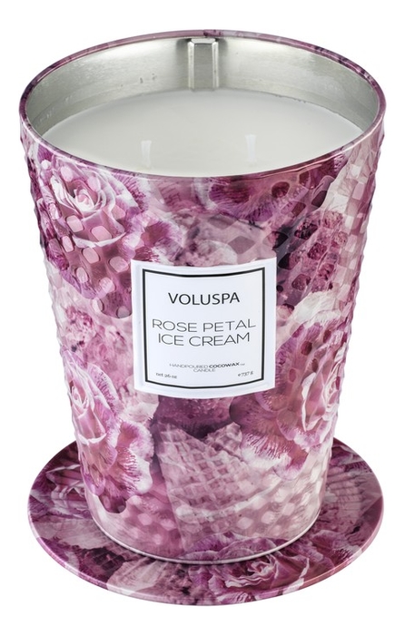 Ароматическая свеча Rose Petal Ice Cream: свеча в металлическом ведерке с 2 фитилями 737г