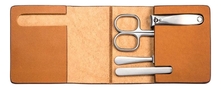 Muehle Маникюрный набор (клиппер + ножницы + пинцет + пилка + чехол из натуральной коричневой кожи)