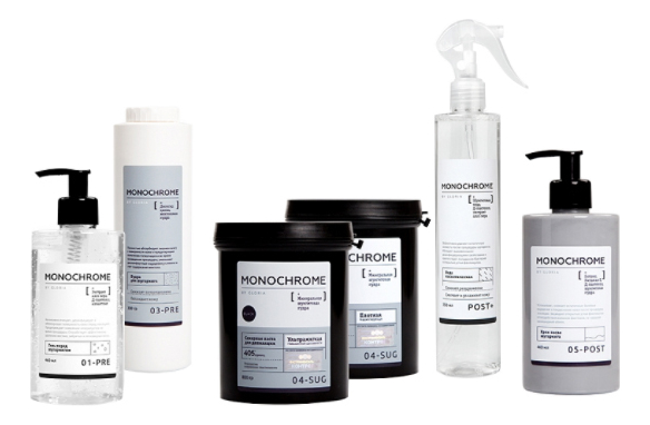 

Набор для шугаринга Monochrome (паста плотная 800г + паста ультрамягкая 800г + крем после шугаринга 460мл + гель перед шугарингом 460мл + пудра 300г + косметическая вода 350мл)