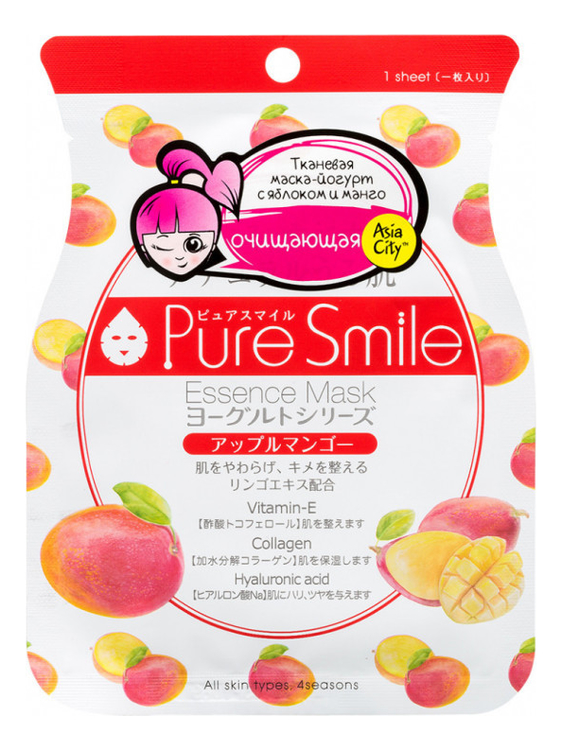 

Маска для лица на йогуртовой основе с экстрактом яблока и манго Pure Smile Essence Mask Yogurt Series Apple Mango 30г