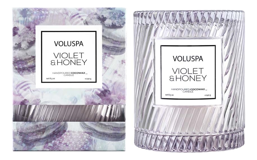 

Ароматическая свеча Violets & Honey: свеча в стеклянном подсвечнике с крышкой 240г, Ароматическая свеча Violets & Honey