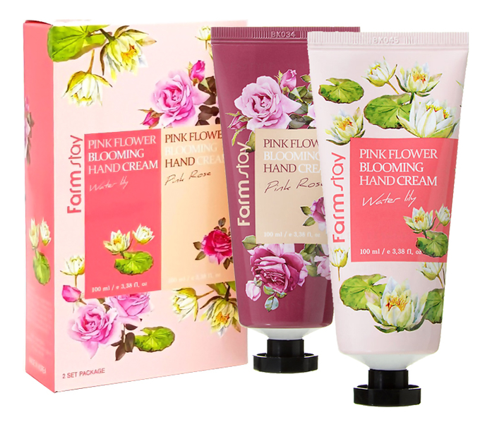 Набор кремов для рук 2*100мл Pink Flower Blooming Hand Cream (крем Water Lily + крем Pink Rose) farmstay pink flower blooming hand cream water lily 3 38 fl oz 100 ml