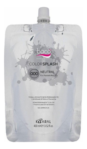 

Полуперманентный краситель для волос Baco Colorsplash 400мл: 000 Neutral, Полуперманентный краситель для волос Baco Colorsplash 400мл