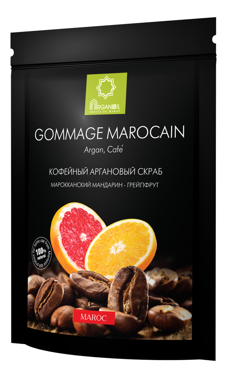 Кофейный аргановый скраб для тела Gommage Marocain (марроканский мандарин-грейпфрут): Скраб 200г кофейный аргановый скраб для тела gommage marocain марокканская мята атласский кедр скраб 60г