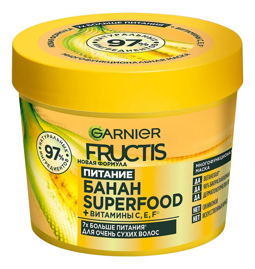 Маска для очень сухих волос Банан Fructis Superfood 390мл маска для очень сухих волос экстра питание fructis банан superfood 390 мл