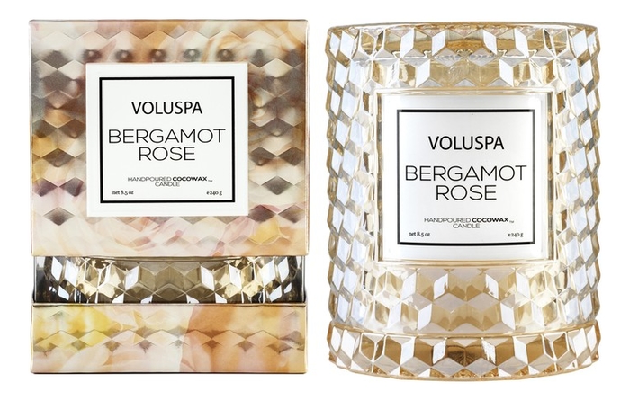 Купить Ароматическая свеча Bergamot Rose (бергамот и роза): свеча в стеклянном подсвечнике с крышкой 240г, VOLUSPA