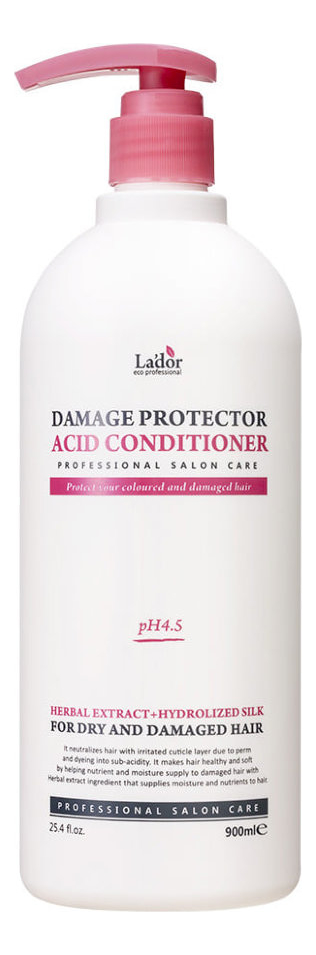 Кондиционер для поврежденных волос Damaged Protector Acid Conditioner 900мл: Кондиционер 900мл белита cпрей термозащита для окрашенных и поврежденных волос сила гиалурона окрашенные волосы 150