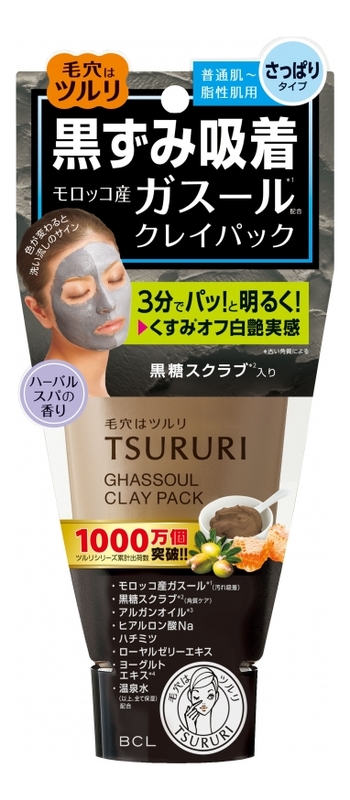 Крем-скраб для лица с вулканической глиной, каолином и коричневым сахаром Tsururi Ghassoul Glay Pack 150г