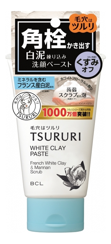 Пенка-скраб для лица с французской белой глиной и японским маннаном Tsururi White Glay Paste 120г