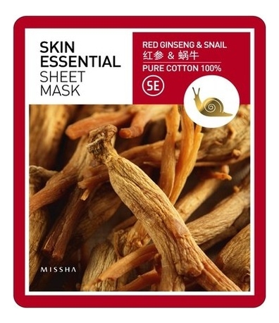 

Тканевая маска с экстрактом красного женьшеня и муцином улитки Skin Essential Sheet Mask Ginseng & Snail