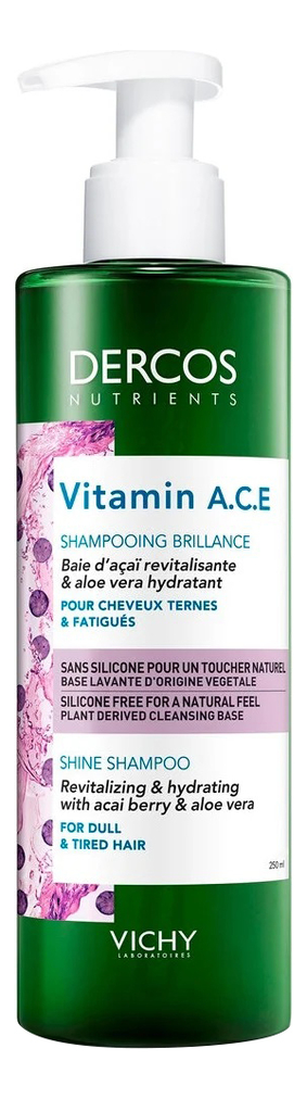 

Шампунь для блеска волос Dercos Nutrients Vitamin A.C.E Shampoo 250мл: Шампунь 250мл, Шампунь для блеска волос Dercos Nutrients Vitamin A.C.E Shampoo