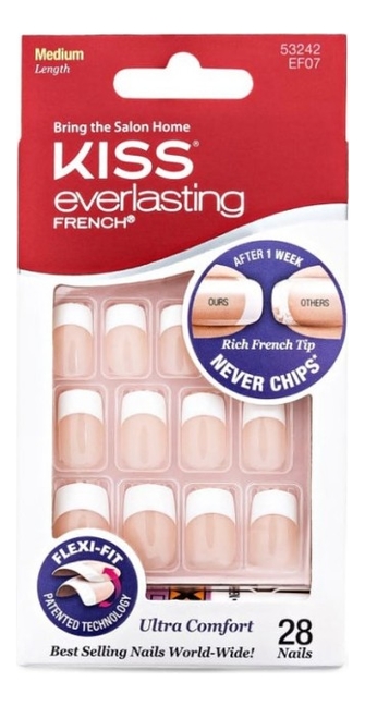 

Накладные ногти Ультра стойкий французский маникюр Everlasting French EF07 28шт (плоская форма)