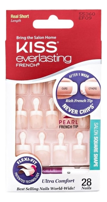 

Накладные ногти Ультра стойкий французский маникюр Everlasting French EF09 28шт (короткая длина)
