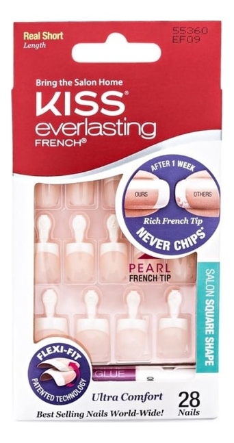 Накладные ногти Ультра стойкий французский маникюр Everlasting French EF09 28шт (короткая длина) от Randewoo