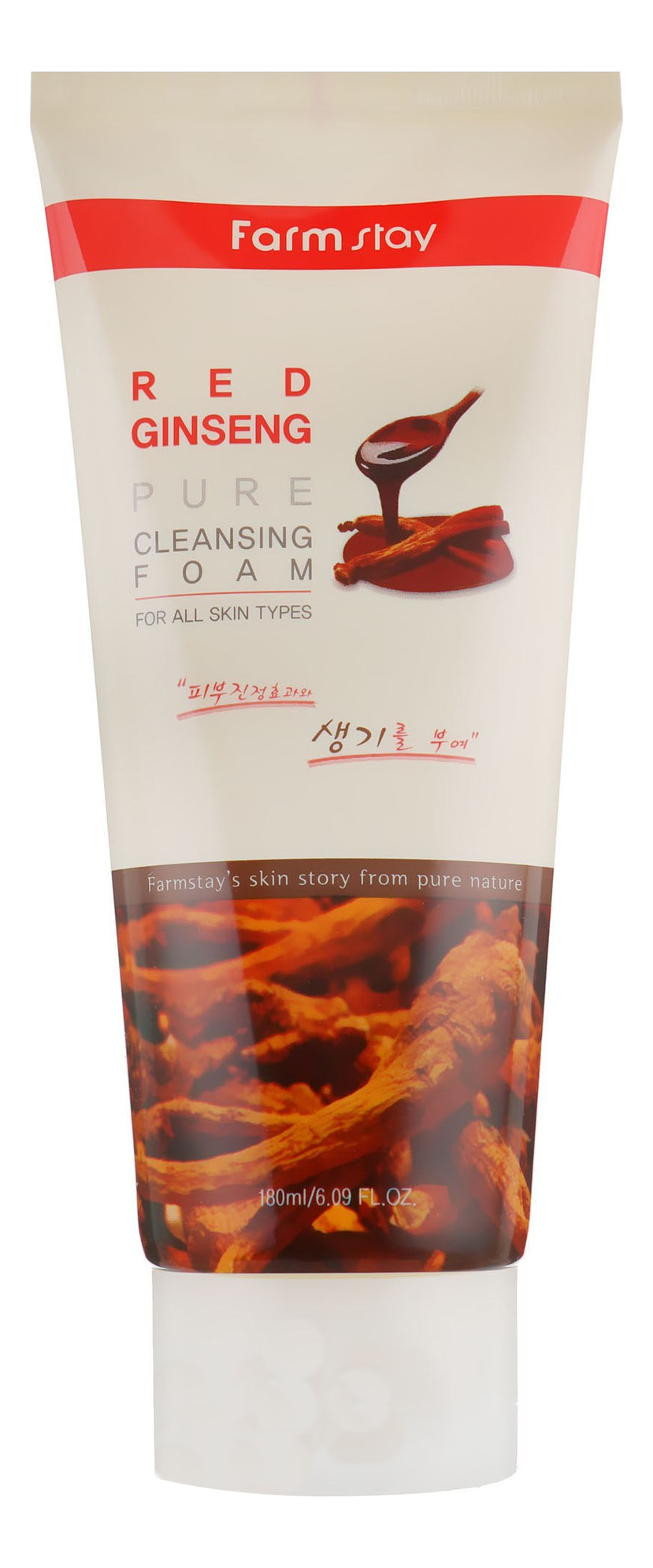 пенка для умывания с экстрактом корня женьшеня red ginseng pure cleansing foam 180мл farmstay 8809469771245 Пенка для умывания с экстрактом красного женьшеня Red Ginseng Pure Cleansing Foam 180мл