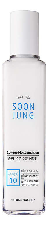 Гипоаллергенная эмульсия для лица Soon Jung 10-Free Moist Emulsion: Эмульсия 130мл etude soon jung увлажняющая эмульсия без 10 4 39 жидких унций 130 мл