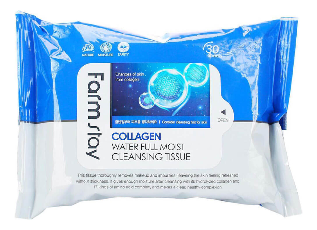 Влажные салфетки с коллагеном Collagen Water Full Moist Cleansing Tissue 30шт от Randewoo