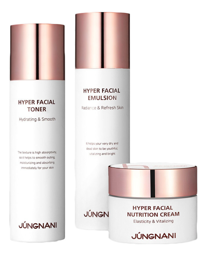 

Набор для лица с пептидами Jungnani Hyper Facial Skinсare 3 (тонер 120мл + эмульсия 120мл + крем 50мл)