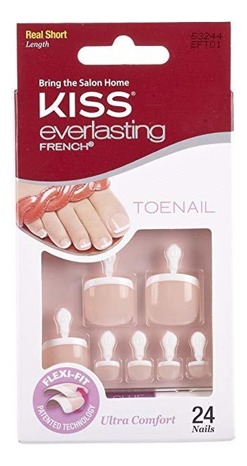 

Набор накладных ногтей с клеем Ультра стойкий французский педикюр Everlasting French Toe Nail EFT01C 24шт